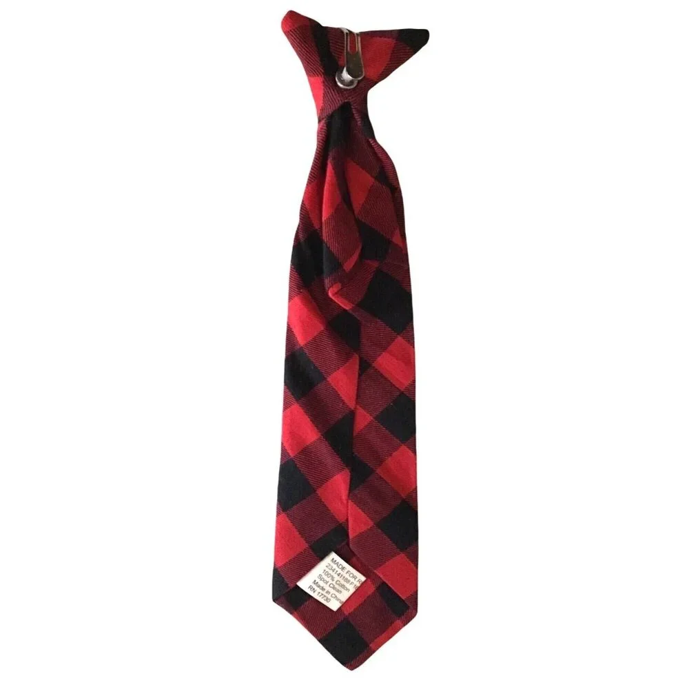 Toddler Boy Buffalo red/black Plaid Clip Tie